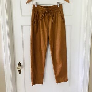 LOFT caramel Brown Women's faux leather drawstring Pants Petite XS minimalist